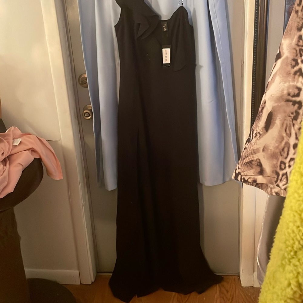 Ball gown, floor length slit all the way up